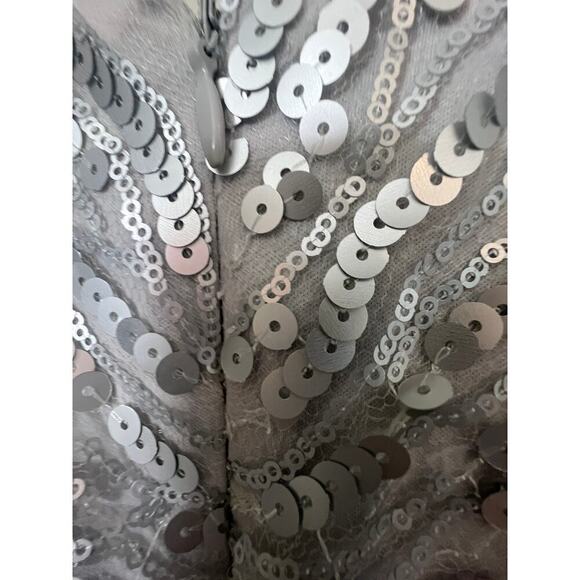 DONNA MORGAN serenity COLLECTION silver  SEQUINED SHIMMER GOWN WOMENS 2 - Picture 5 of 11